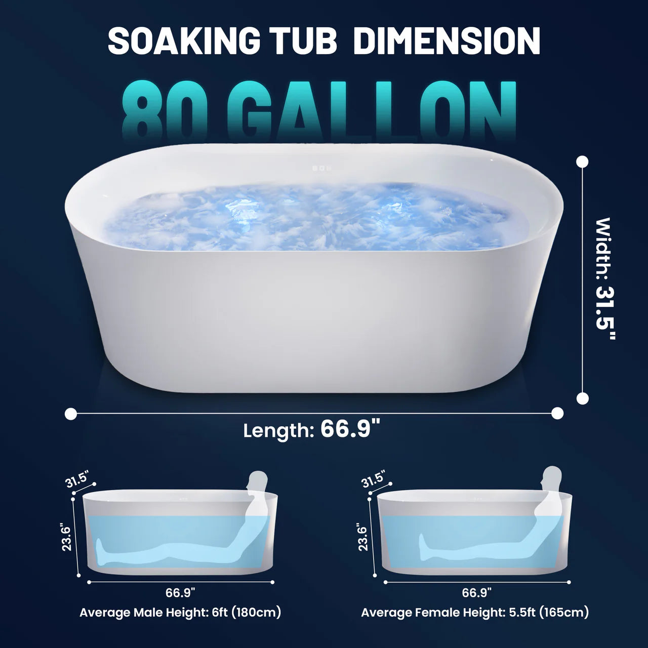 ANZZI Jericho Series, 67" x 32" Freestanding Acrylic Bathtub.