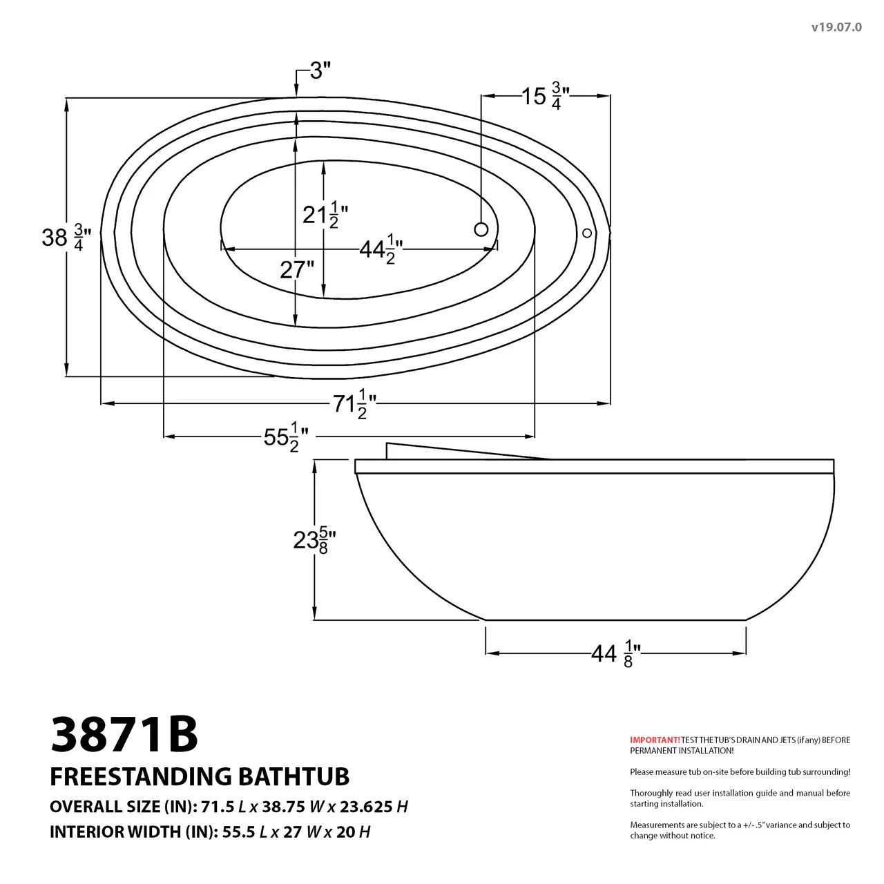 ANZZI Leni Series 71" Freestanding Whirlpool Bathtub