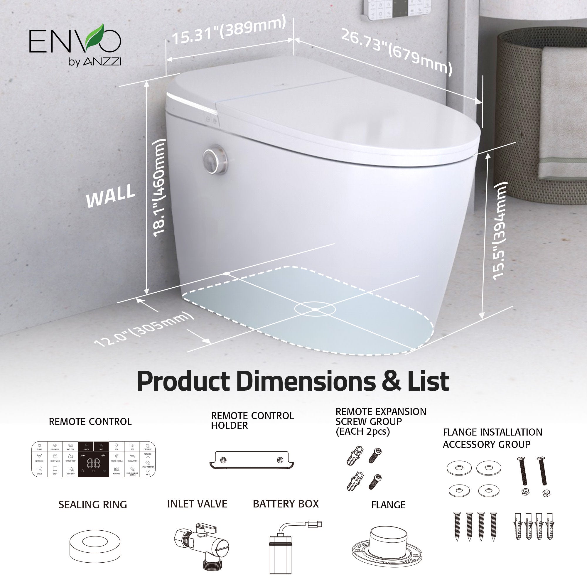 ANZZI Envo Dia Smart Bidet Toilet. – Heated Seat & Auto Flush