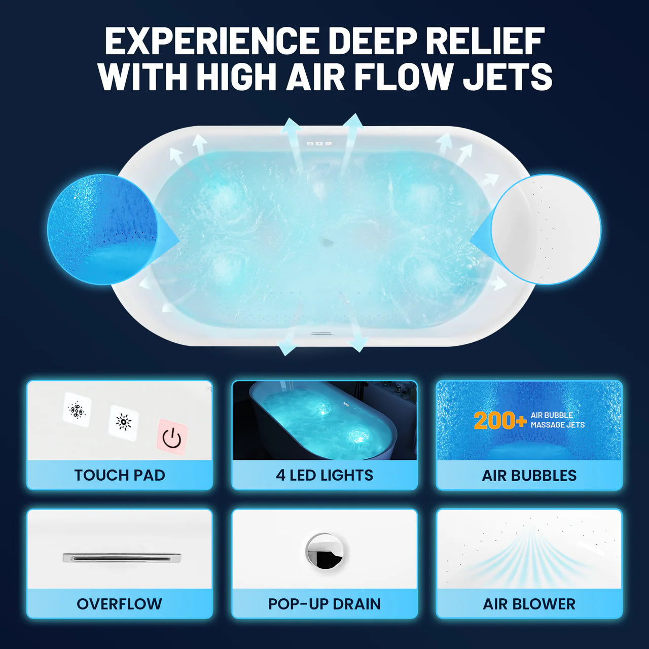 ANZZI Jericho Series, 67" x 32" Freestanding Acrylic Bathtub.