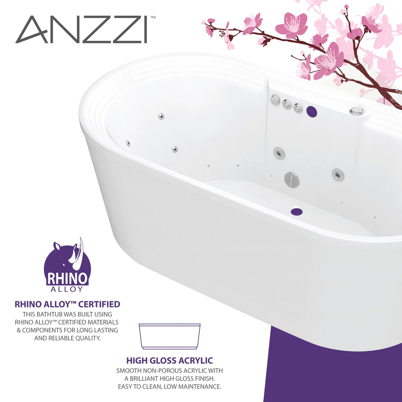 ANZZI Sofi Series, 67” x 34”  Freestanding Acrylic Bathtub