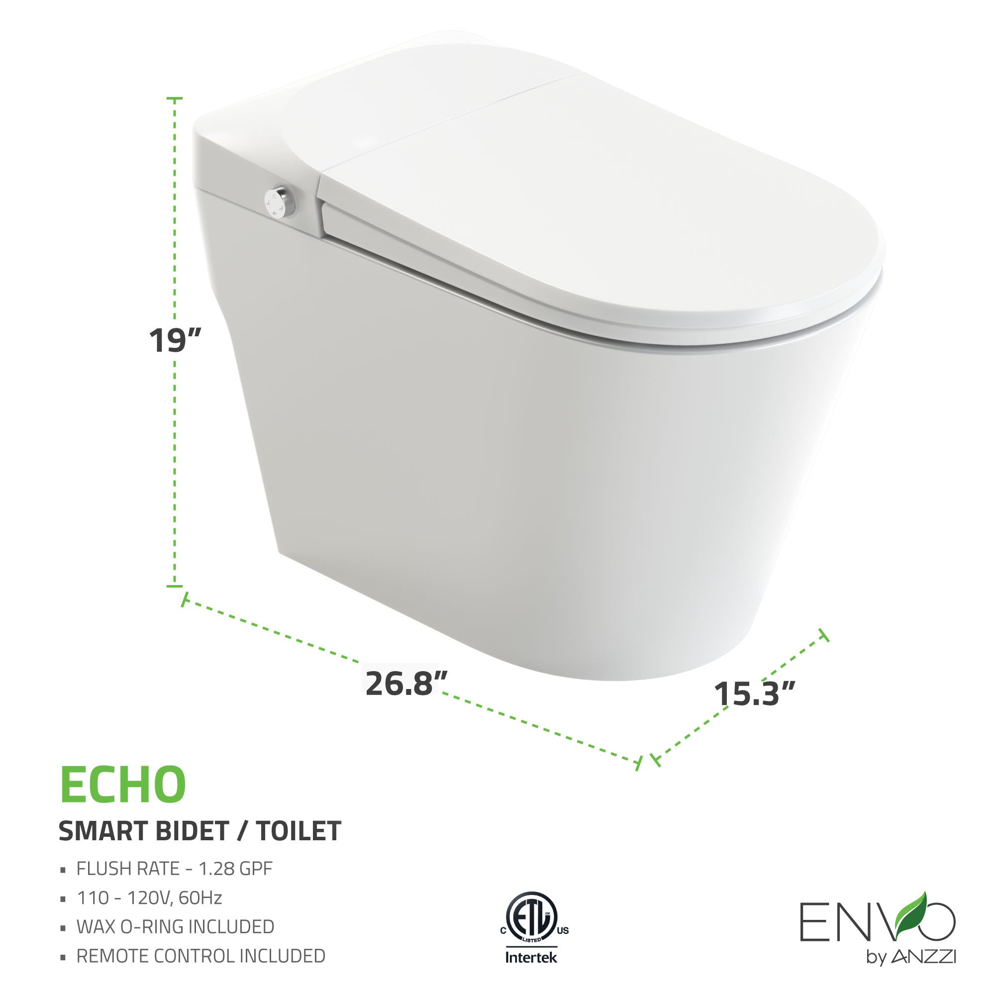 ENVO Echo Smart Bidet Toilet. – Heated Seat, Auto Flush,  Remote Control