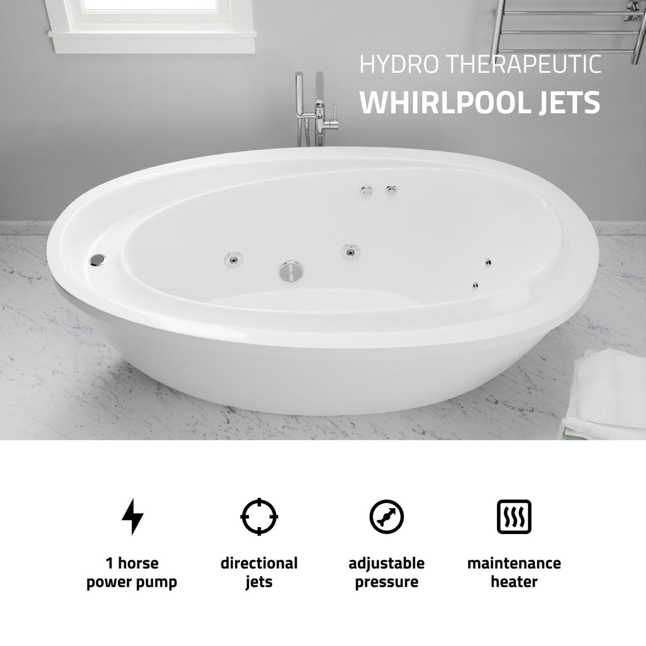 ANZZI Leni Series 71" Freestanding Whirlpool Bathtub